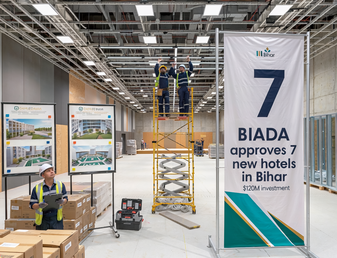 Firefly on banner write BIADA approves 7 new hotels in Bihar 120M investment 220793