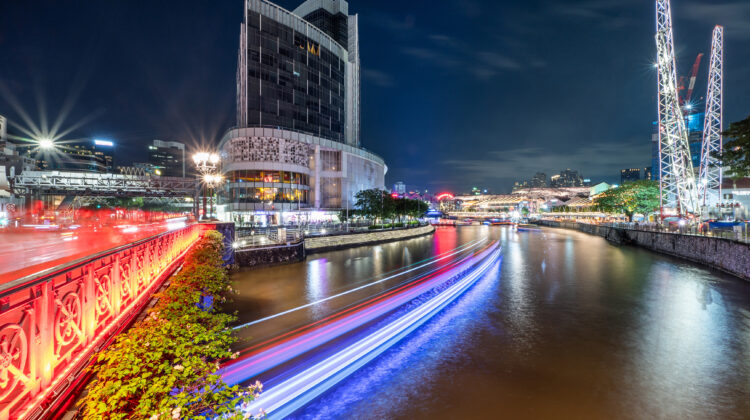 Waterfront Buildings Reflection Night Skyline Clarke Quay original