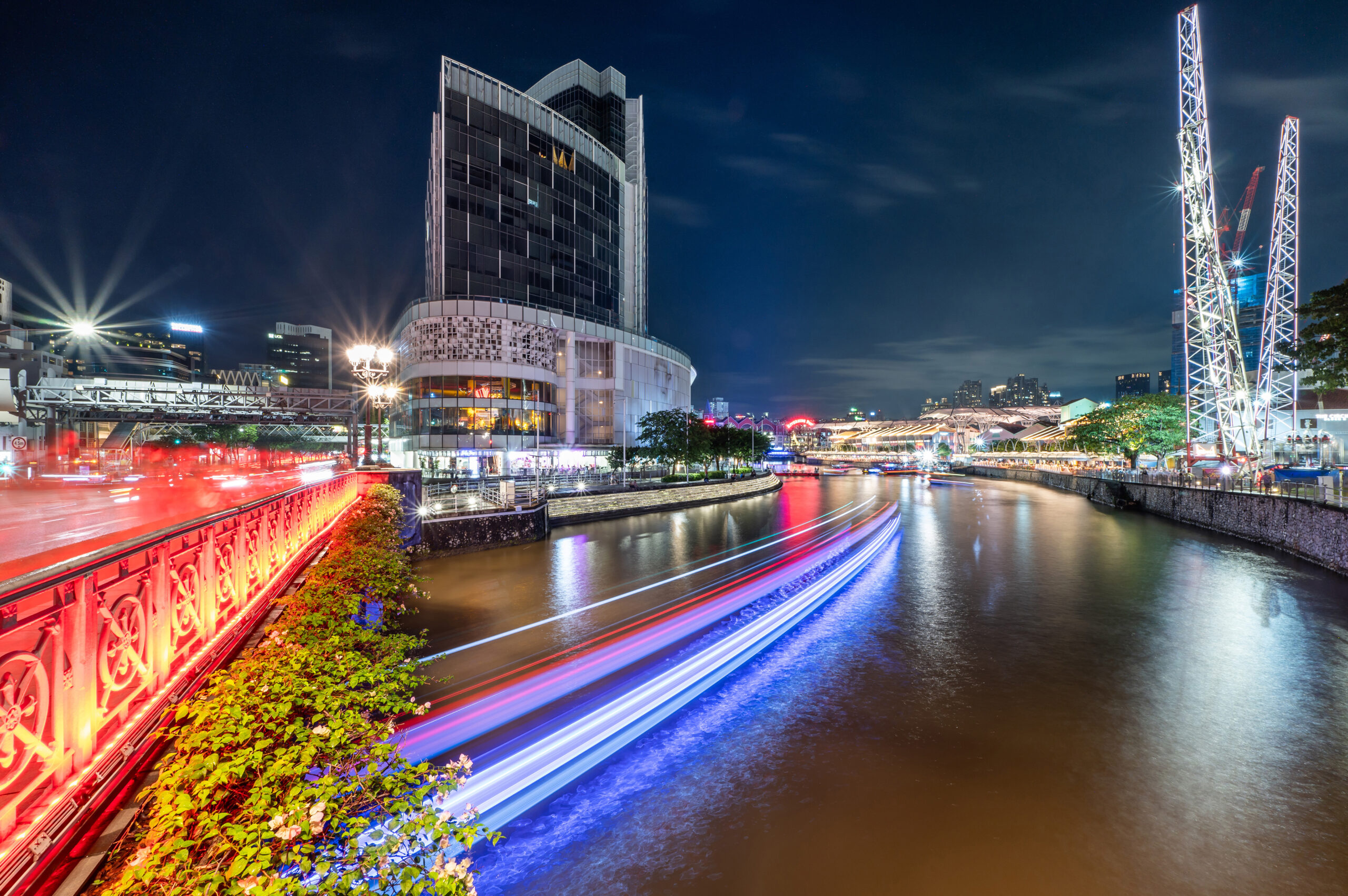 Waterfront Buildings Reflection Night Skyline Clarke Quay original scaled