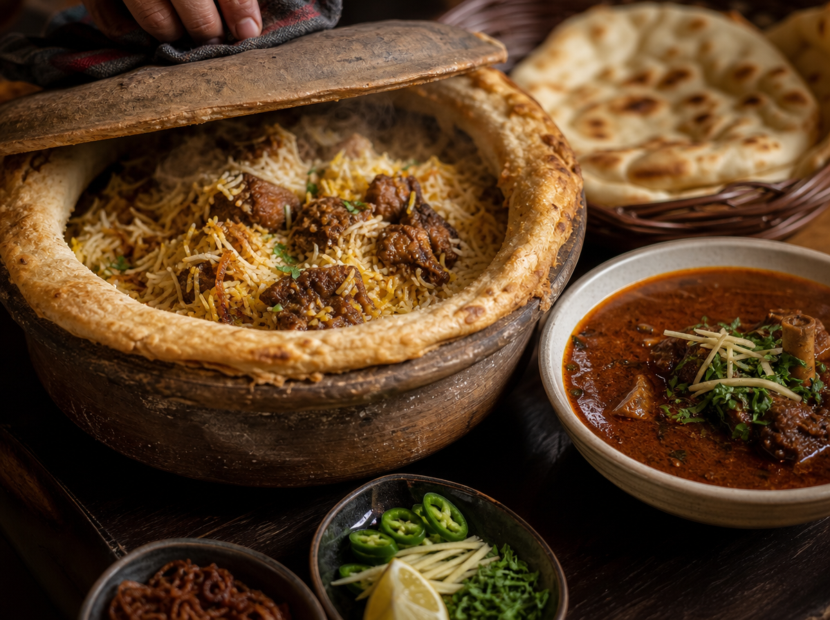 Firefly gpt image The Sealed Pot and the Dawn Cauldron A South Asian Journey Through Hyderabadi Biryan 778128