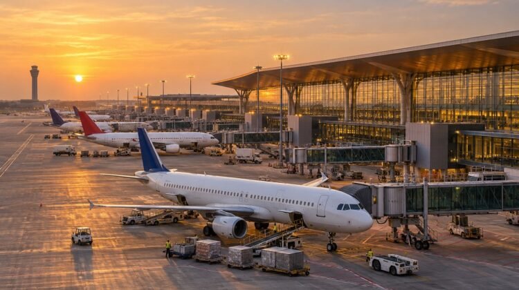 Jewar Airport infrastructure, AI-generated representative airport scene