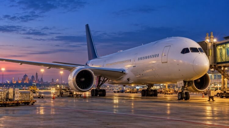 Copenhagen–Mumbai airline connectivity, AI-generated representative aircraft scene
