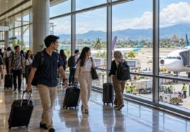 Travellers in a Southeast Asian airport terminal, illustrating ASEAN airports — AI-generated