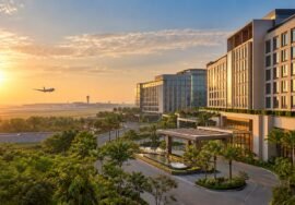 Representative airport hotels illustrating a planned 600-room hotel cluster — AI-generated