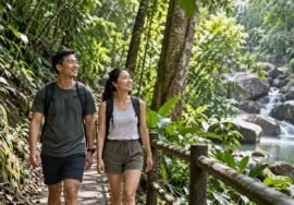 Purposeful travel in a lush tropical nature setting, AI-generated representative image