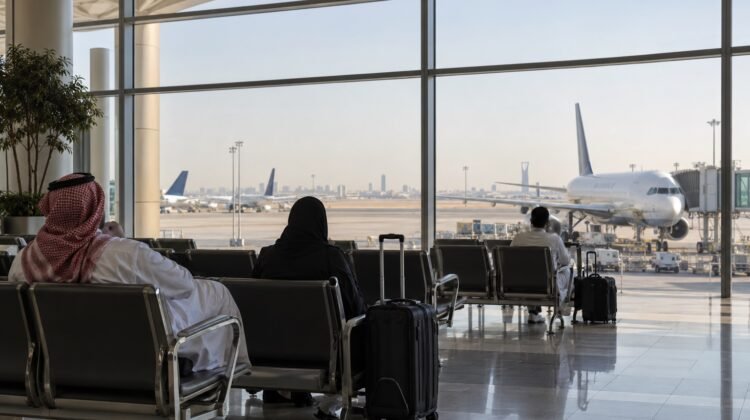 Riyadh airport terminal and travellers, AI-generated representative image