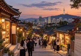 Seoul tourism spending and visitor activity in a city shopping district, AI-generated representative image