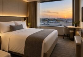 Swirl Transit Hotel concept at an airport, AI-generated representative hotel room image