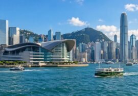 Hong Kong Convention and Exhibition Centre waterfront setting, AI-generated representative image