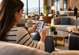 AI-generated representative illustration: New Mews survey explores how travellers use AI in hotel booking