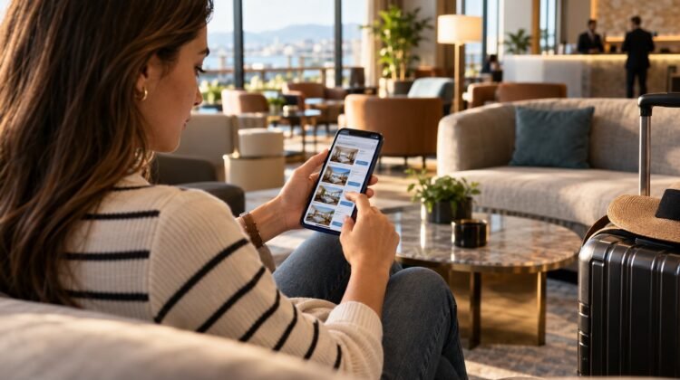 AI-generated representative illustration: New Mews survey explores how travellers use AI in hotel booking