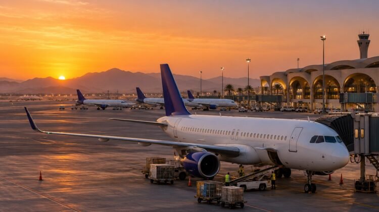 IndiGo Saudi services — AI-generated representative airport illustration