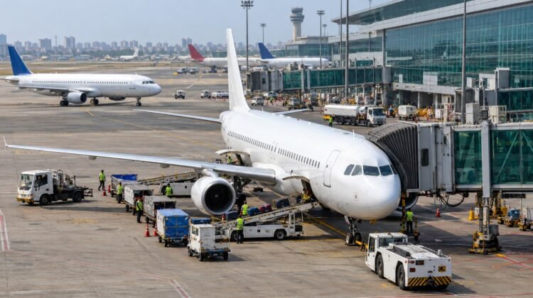 Domestic aviation — AI-generated representative Indian airport illustration