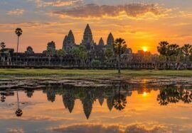 Pchum Ben tourism — AI-generated representative Angkor Wat illustration