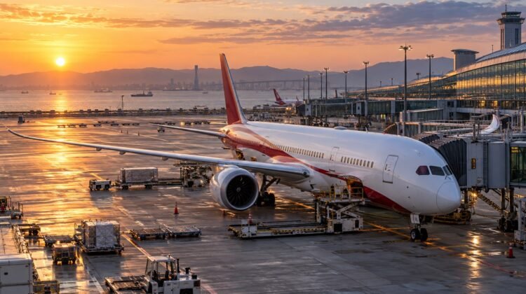 Air India route expansion — AI-generated representative aircraft at airport