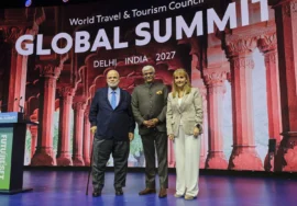 WTTC Global Summit 2027 Delhi India announcement with representatives on stage